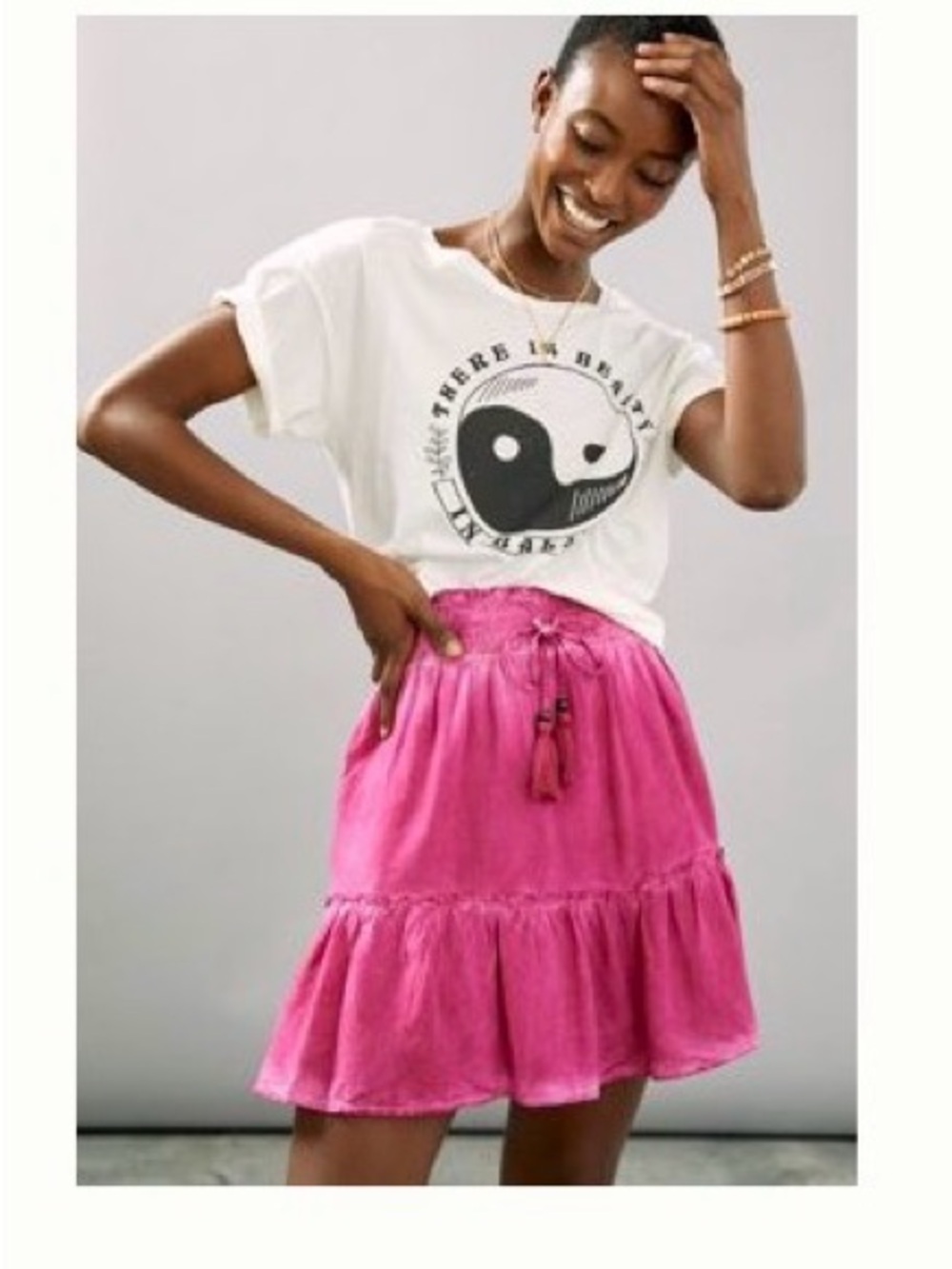 Anthropologie Pilcro Women’s Pink Tiered Drawstring Skirt xs